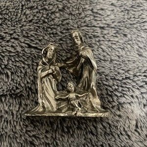 Peltro Inciso Pewter Nativity Figurine Jesus Mary Joseph Collectible Italy